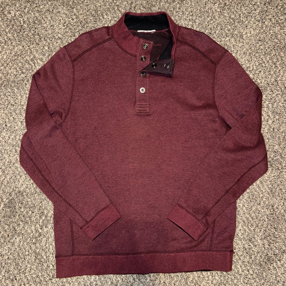 Tommy Bahama Mens Large Burgundy Heather Snap Mock Neck Pullover Sweatshirt